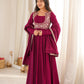 Wine Embroidered Jacket Anarkali