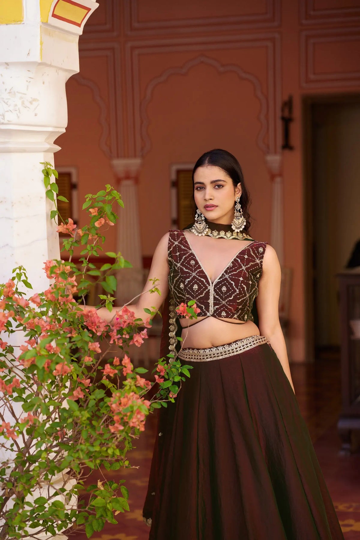 Wine Fendi Silk Sequin Lehenga Set