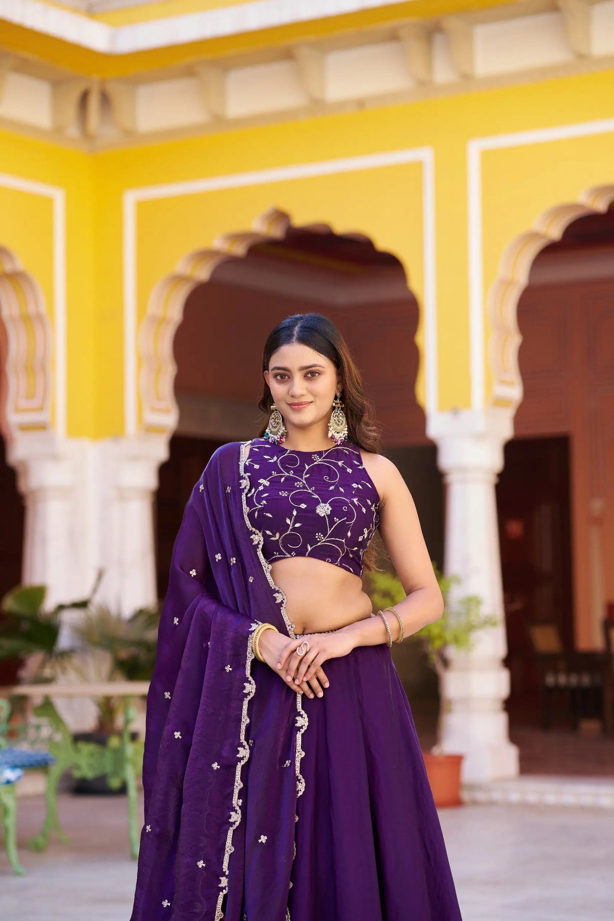 Wine Fendi Silk Sequin Lehenga Set