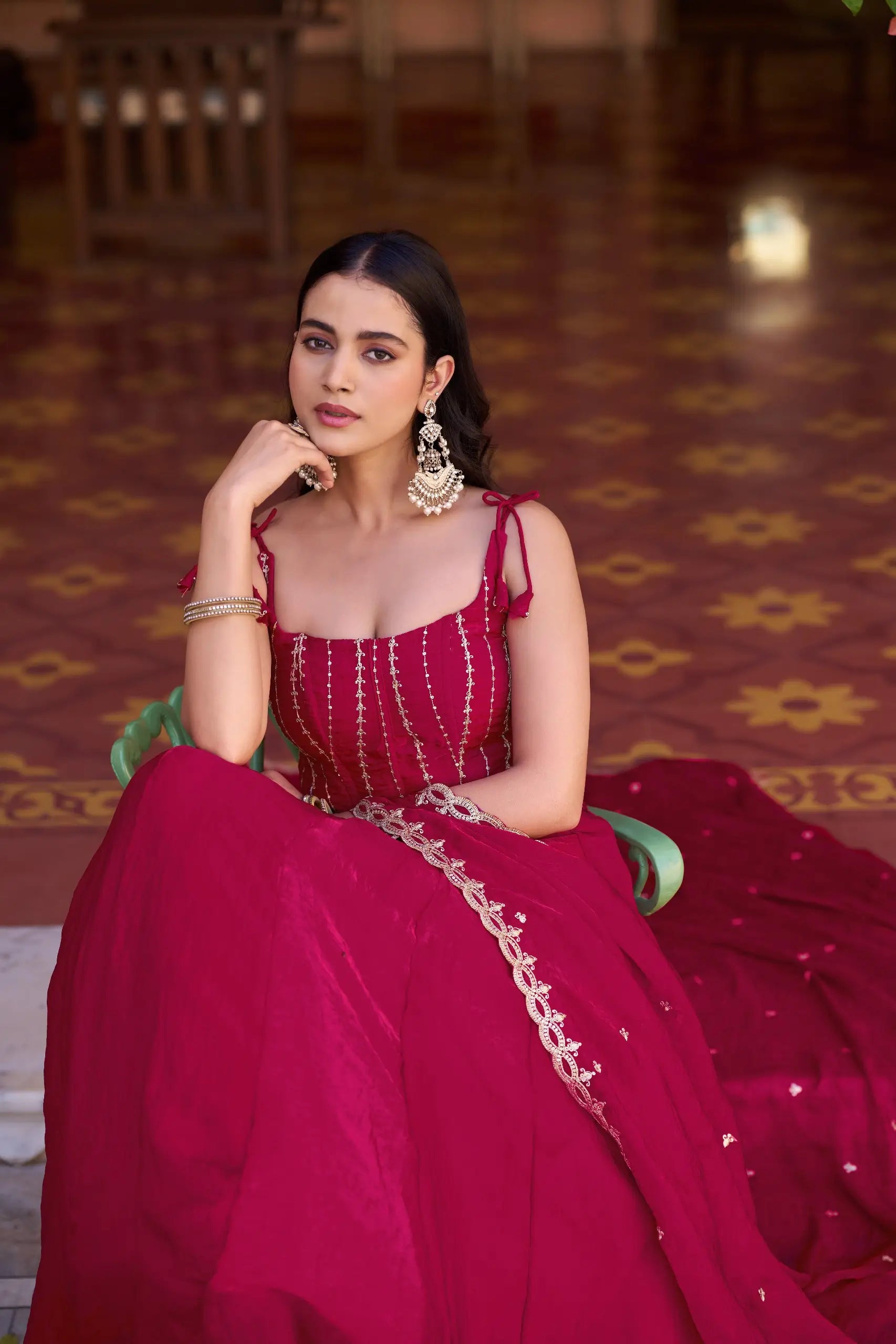 Wine Fendi Silk Sequin Lehenga Set