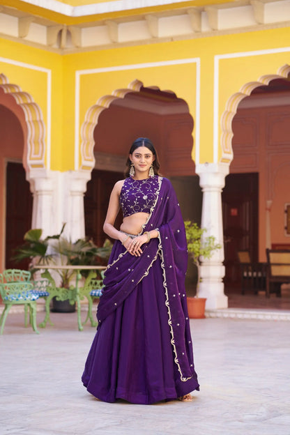 Wine Fendi Silk Sequin Lehenga Set