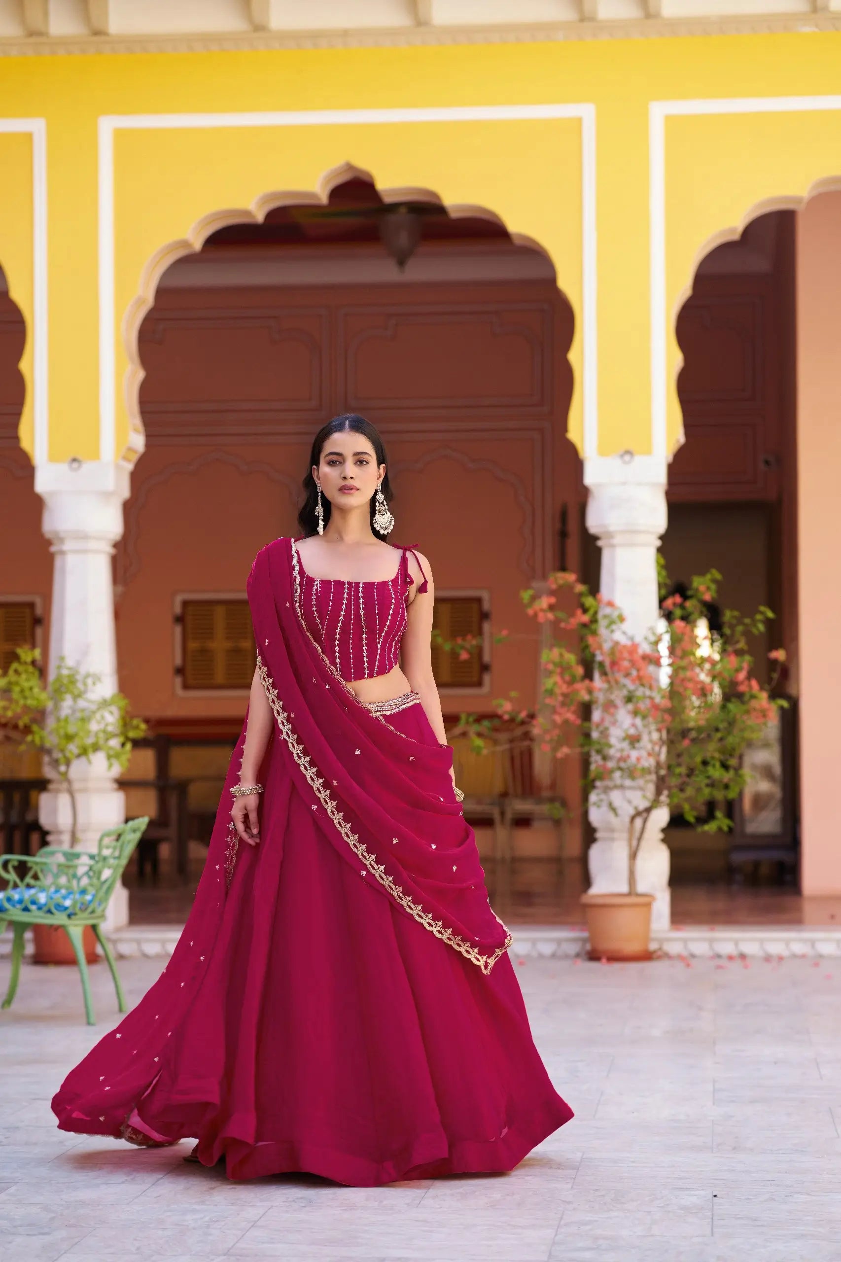 Wine Fendi Silk Sequin Lehenga Set