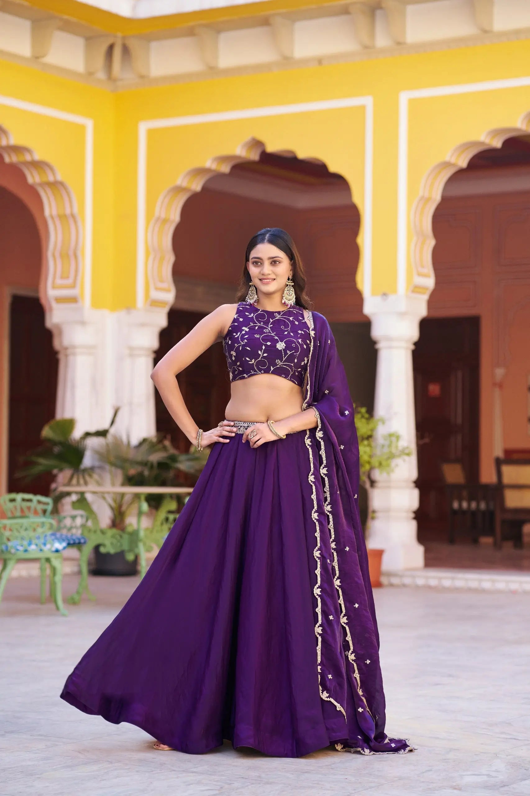 Wine Fendi Silk Sequin Lehenga Set