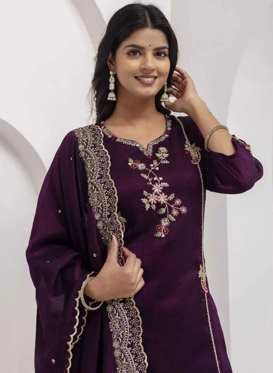 Wine Floral Vine Kurta