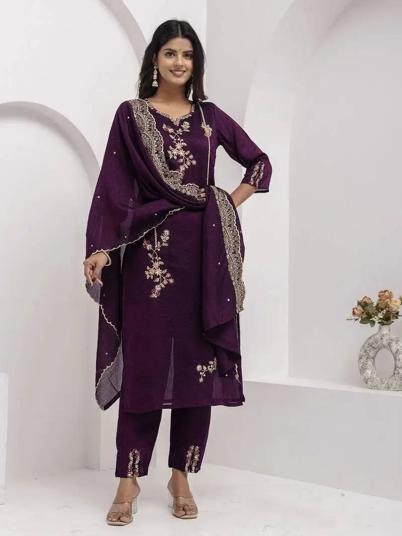 Wine Floral Vine Kurta