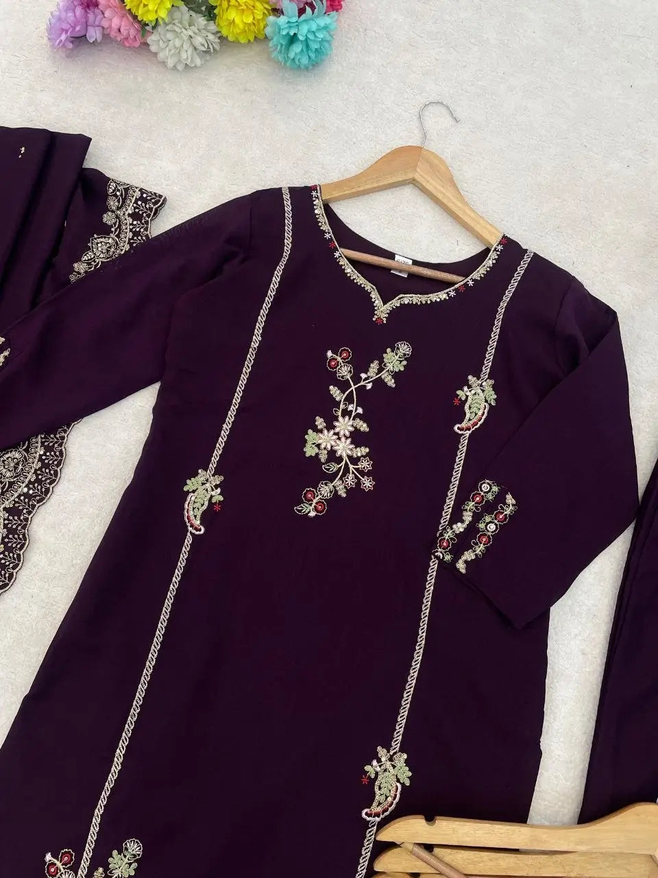 Wine Floral Vine Kurta