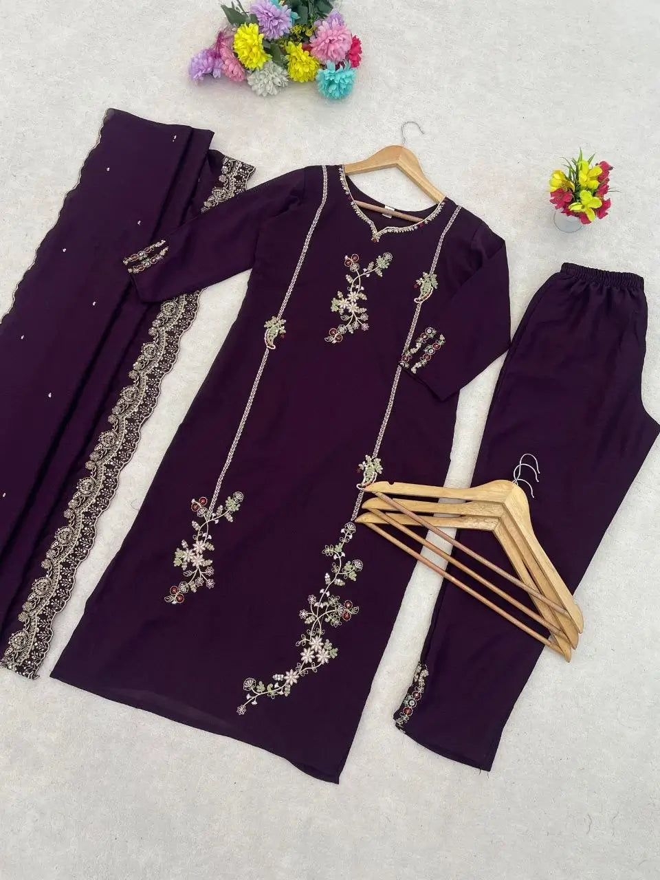 Wine Floral Vine Kurta