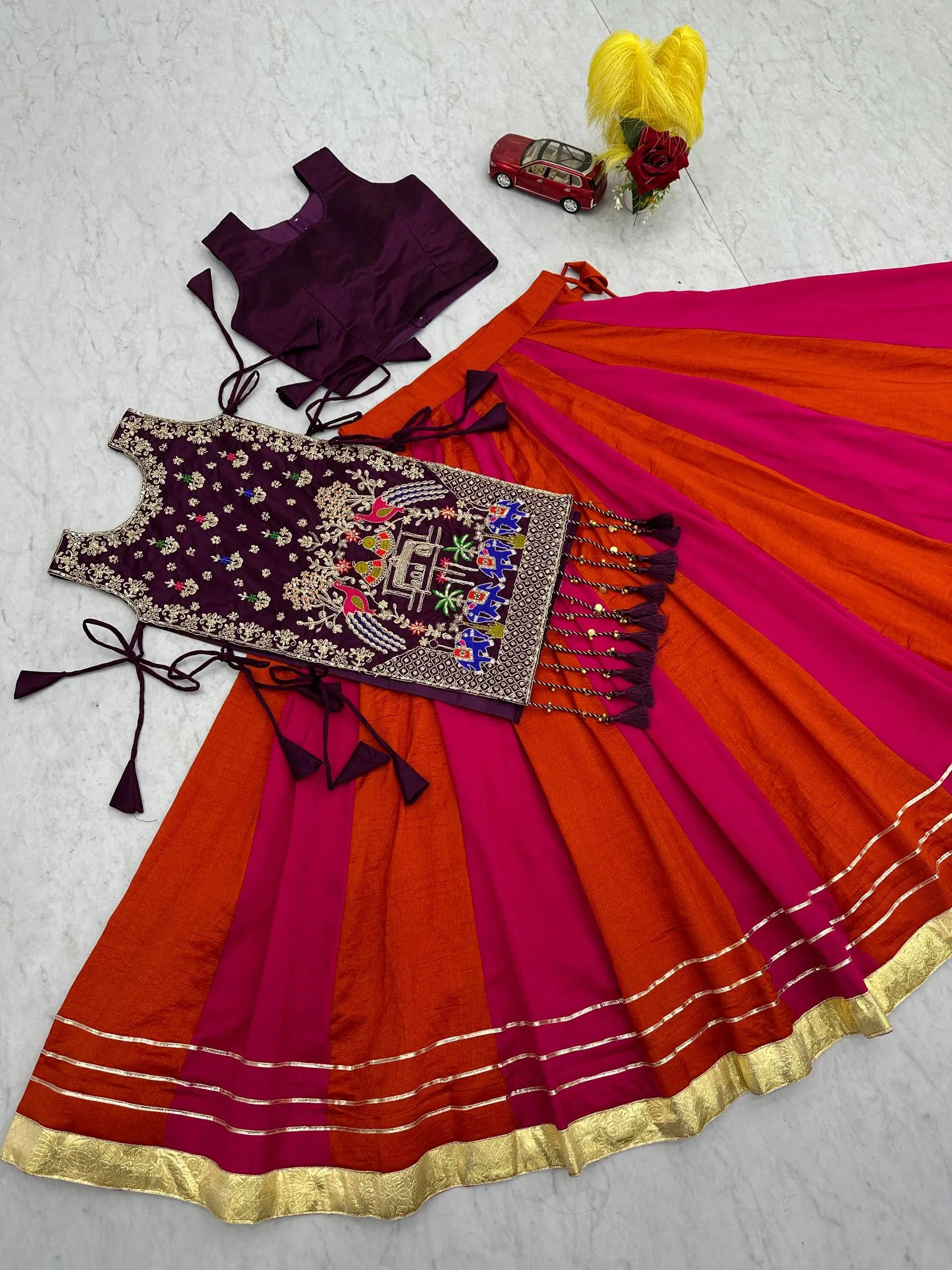Wine Folk Shrug Lehenga