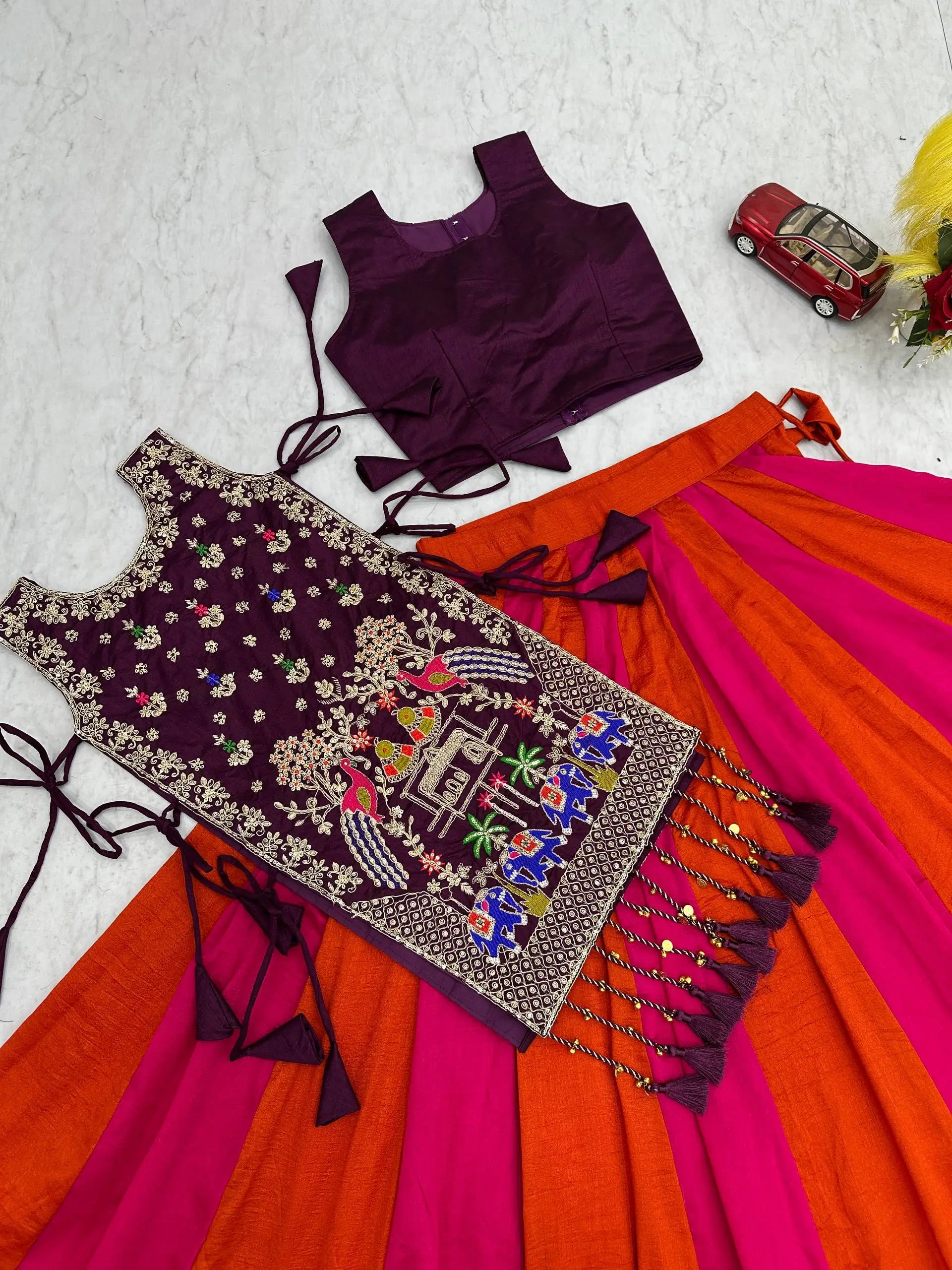 Wine Folk Shrug Lehenga
