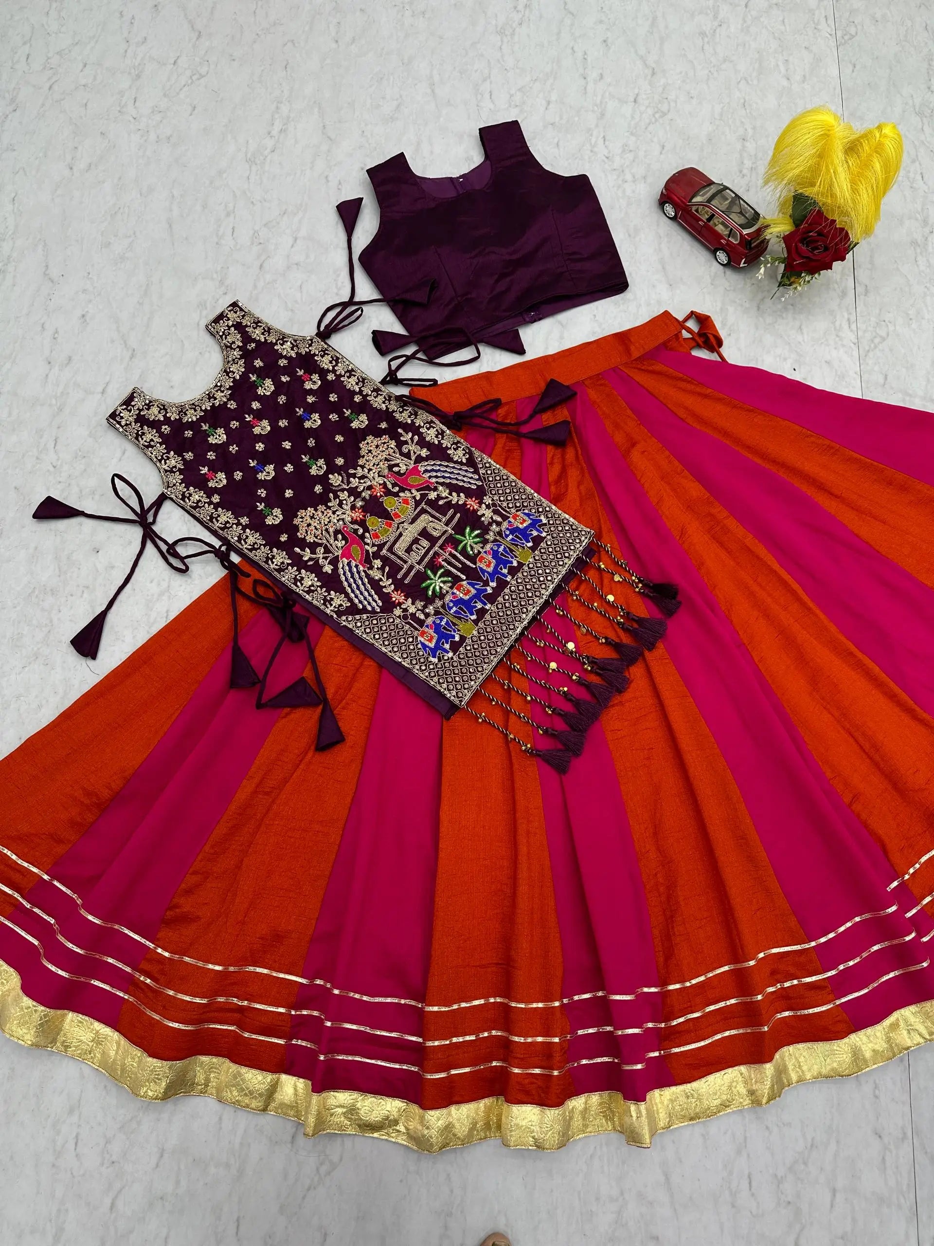 Wine Folk Shrug Lehenga
