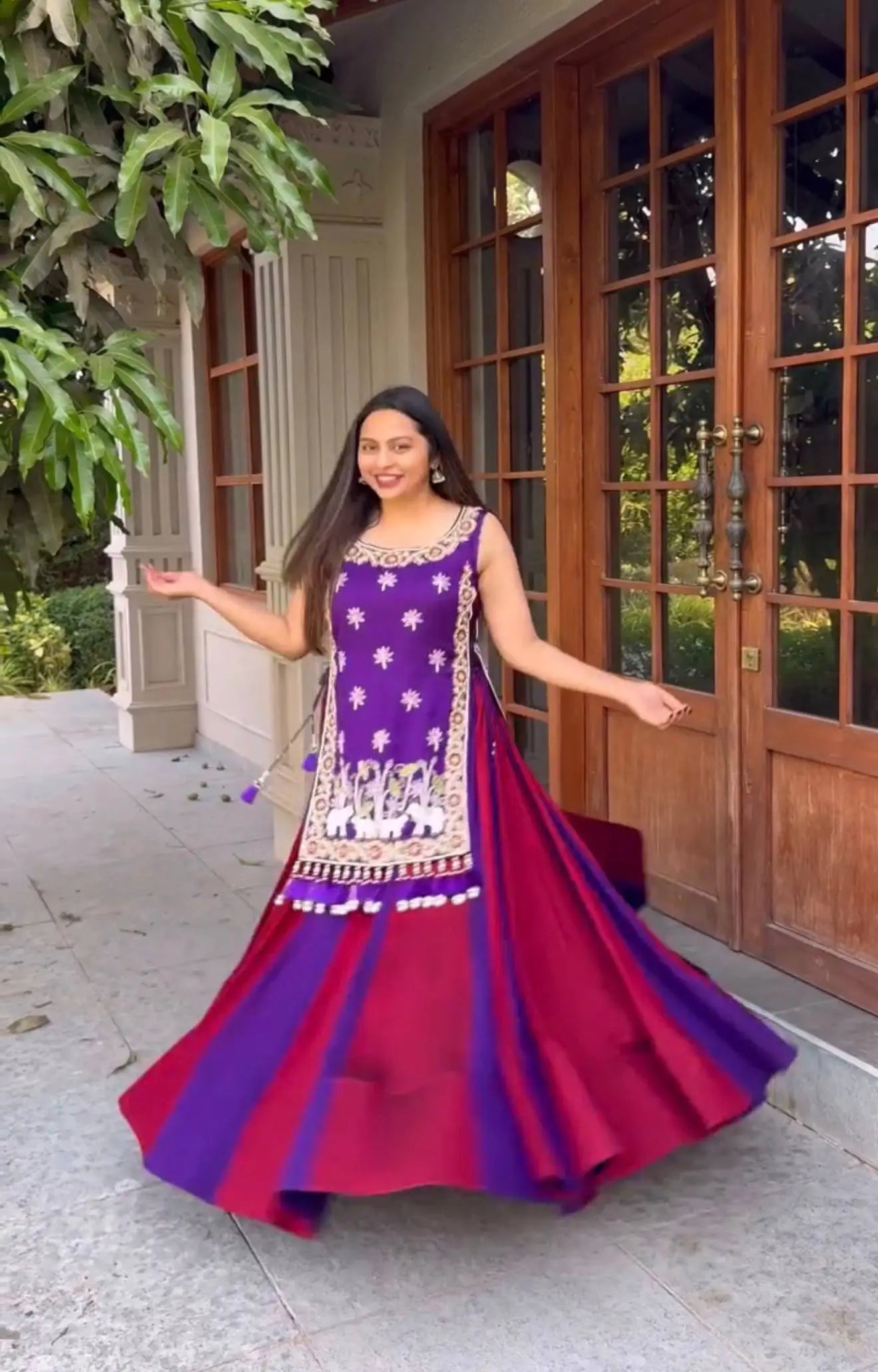Wine Folk Shrug Lehenga