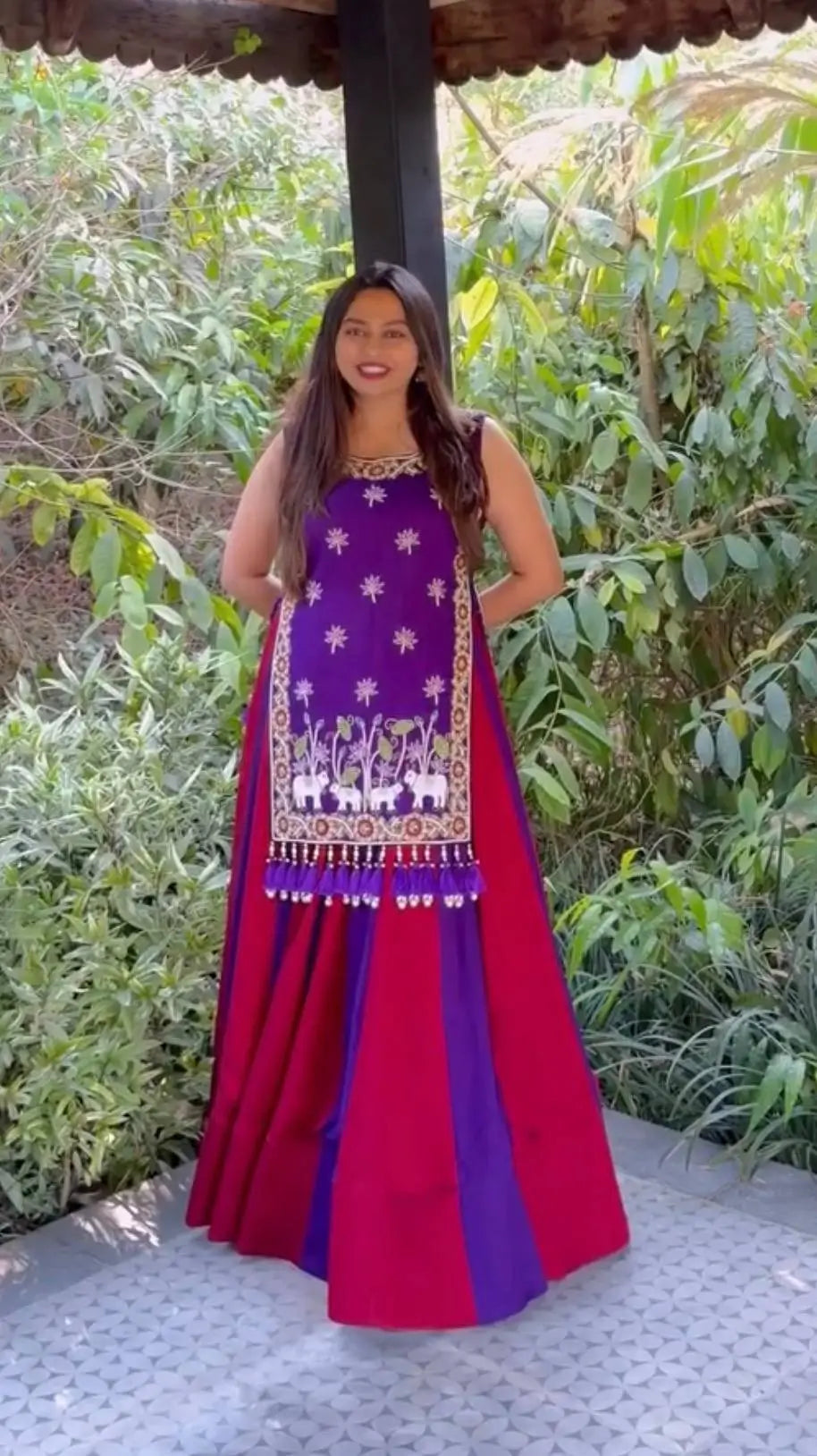 Wine Folk Shrug Lehenga