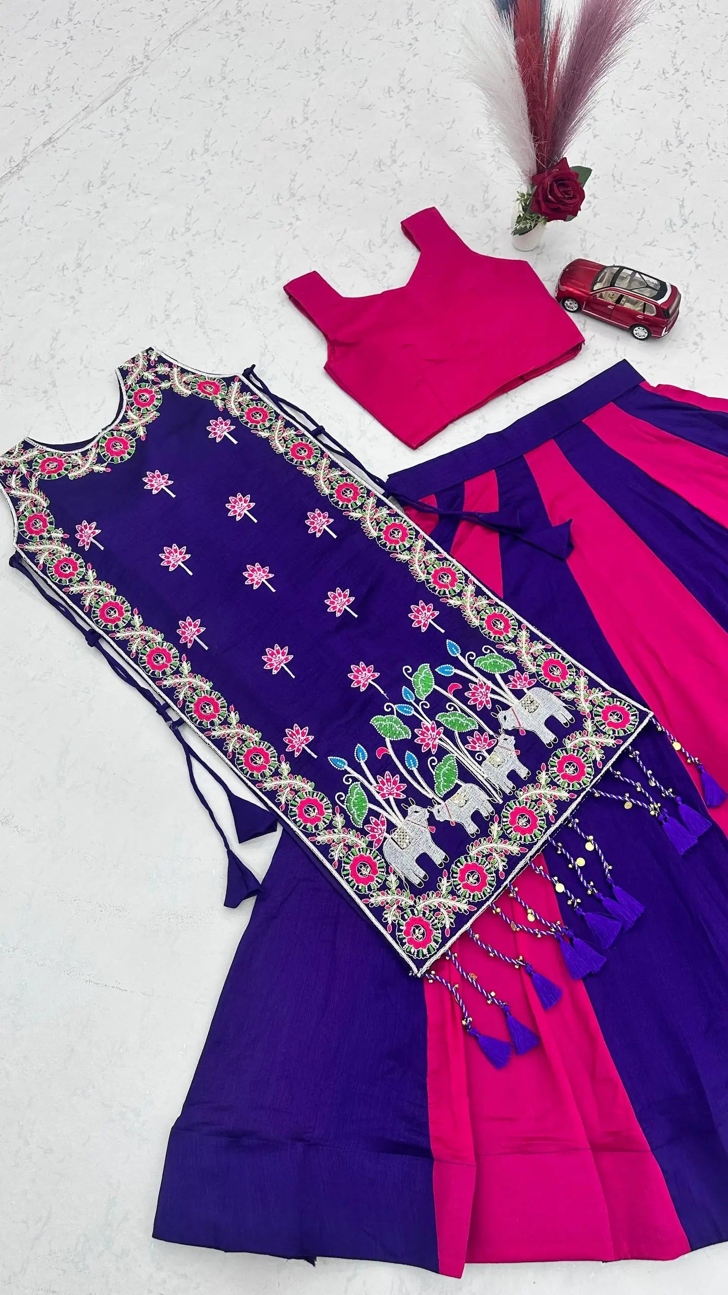 Wine Folk Shrug Lehenga
