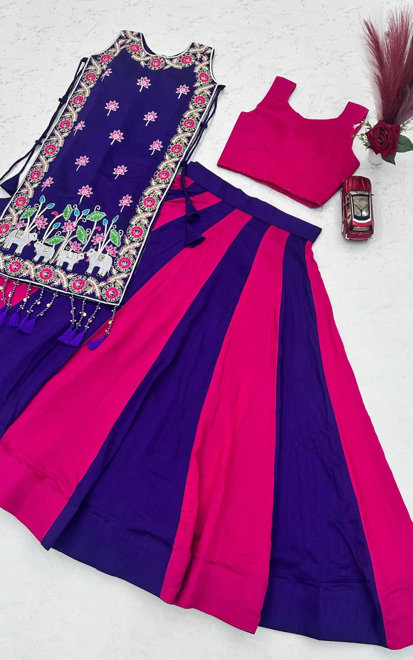 Wine Folk Shrug Lehenga