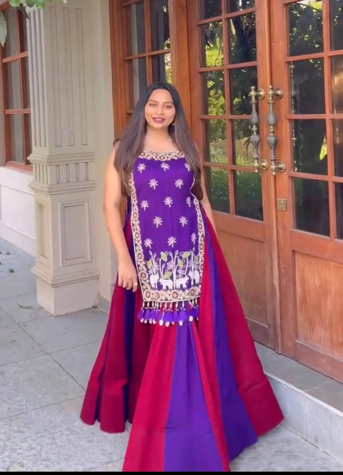 Wine Folk Shrug Lehenga