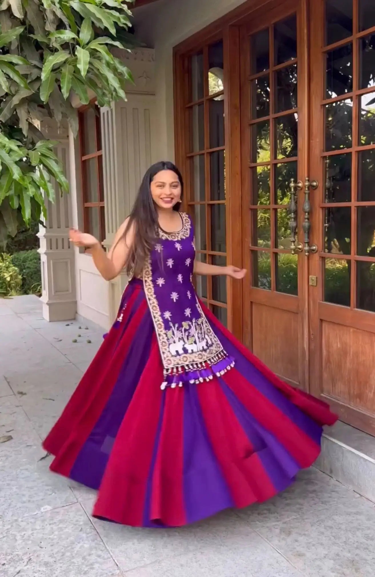 Wine Folk Shrug Lehenga