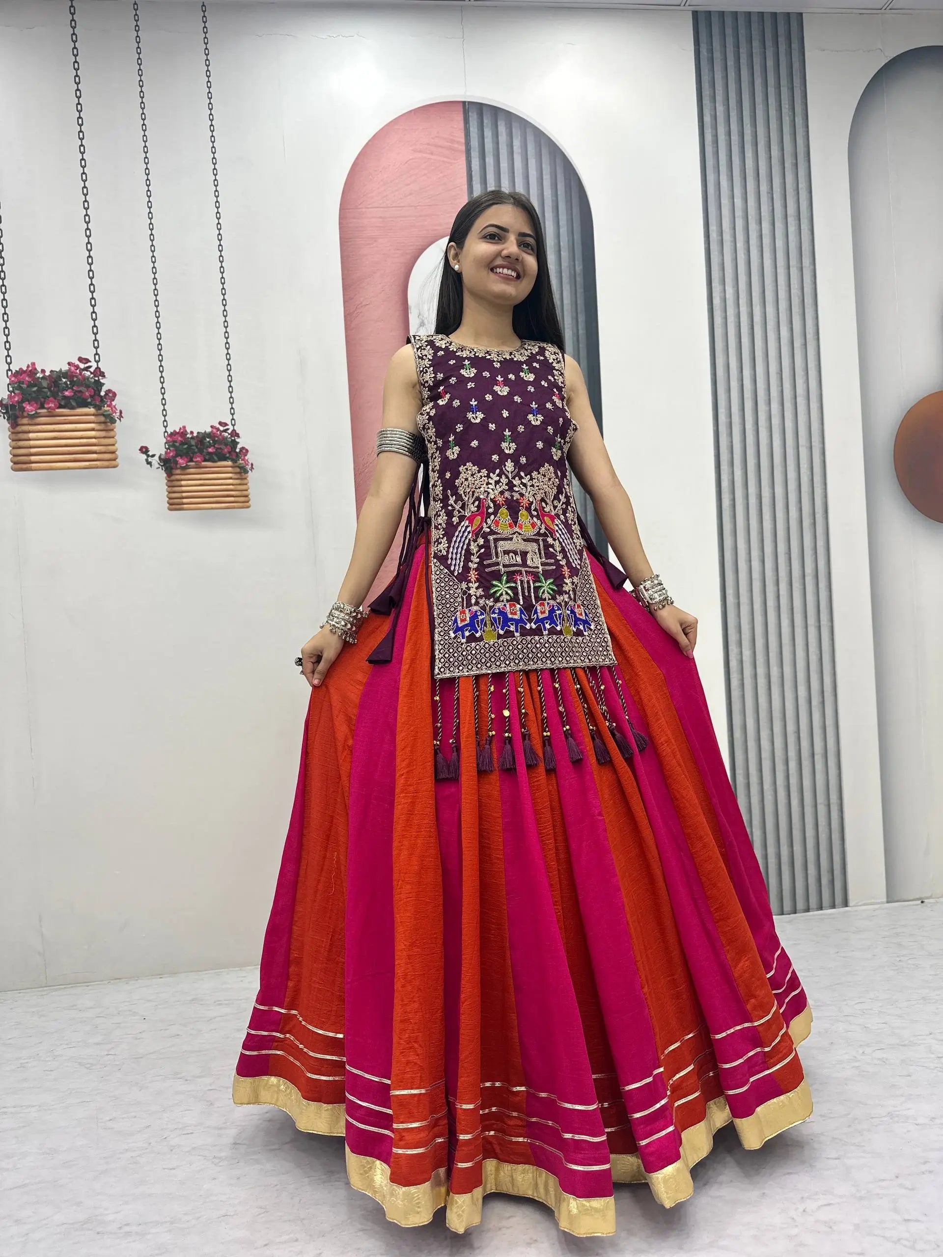 Wine Folk Shrug Lehenga
