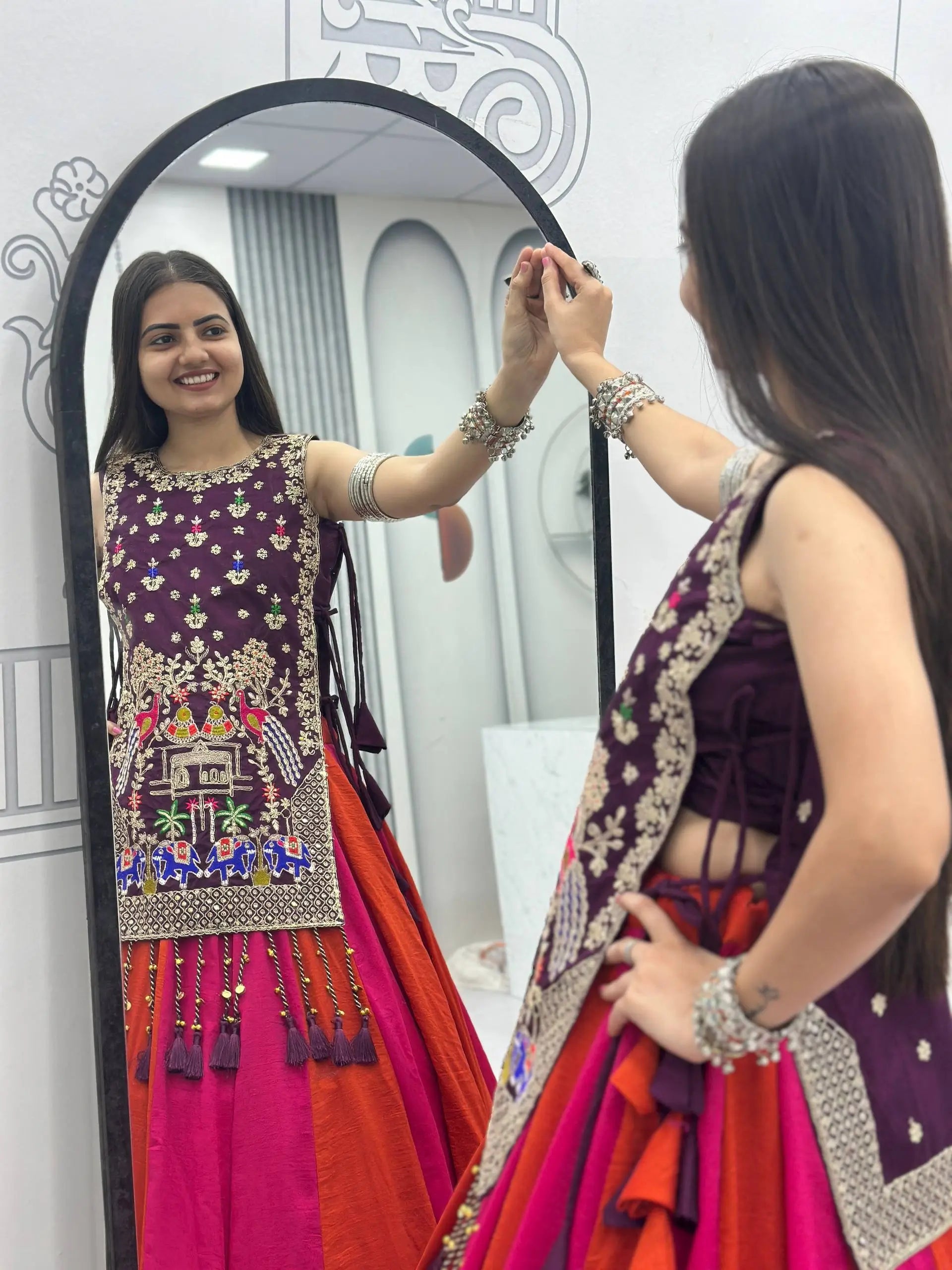 Wine Folk Shrug Lehenga