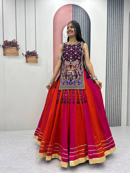 Wine Folk Shrug Lehenga