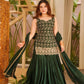 Wine & Green Backless Georgette Gharara Set with Embroidery