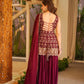 Wine & Green Backless Georgette Gharara Set with Embroidery