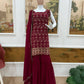Wine & Green Backless Georgette Gharara Set with Embroidery