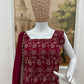 Wine & Green Backless Georgette Gharara Set with Embroidery