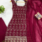 Wine & Green Backless Georgette Gharara Set with Embroidery