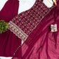 Wine & Green Backless Georgette Gharara Set with Embroidery