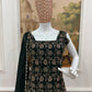 Wine & Green Backless Georgette Gharara Set with Embroidery