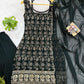 Wine & Green Backless Georgette Gharara Set with Embroidery