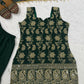 Wine & Green Backless Georgette Gharara Set with Embroidery