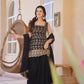 Wine & Green Backless Georgette Gharara Set with Embroidery