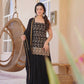 Wine & Green Backless Georgette Gharara Set with Embroidery