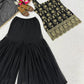 Wine & Green Backless Georgette Gharara Set with Embroidery