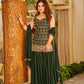 Wine & Green Backless Georgette Gharara Set with Embroidery