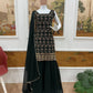 Wine & Green Backless Georgette Gharara Set with Embroidery