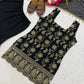 Wine & Green Backless Georgette Gharara Set with Embroidery