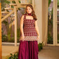 Wine & Green Backless Georgette Gharara Set with Embroidery