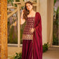 Wine & Green Backless Georgette Gharara Set with Embroidery