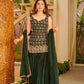 Wine & Green Backless Georgette Gharara Set with Embroidery