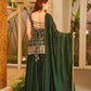 Wine & Green Backless Georgette Gharara Set with Embroidery