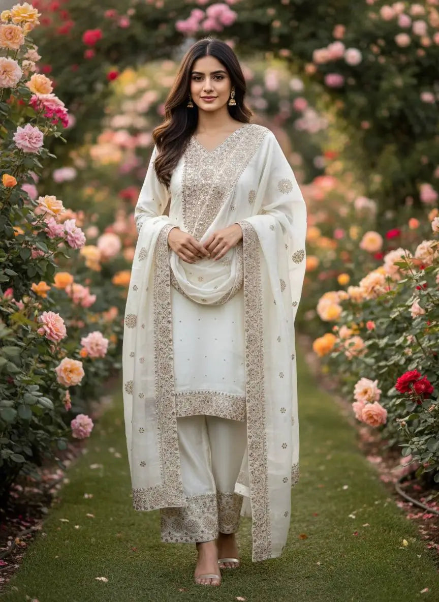 Wine Heavy Fendy Silk Embroidered Sharara Suit Set with Thread Sequins Dupatta | Festive Party Wear