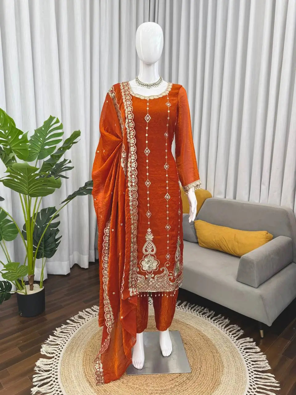 Wine Heavy Fendy Silk Embroidered Sharara Suit Set with Thread Sequins Dupatta | Festive Party Wear