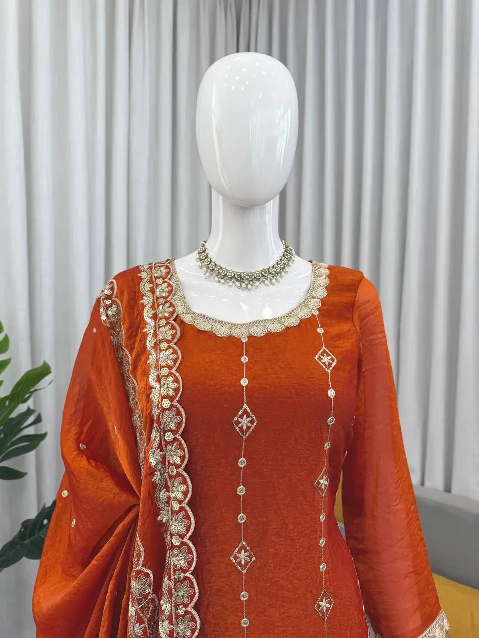 Wine Heavy Fendy Silk Embroidered Sharara Suit Set with Thread Sequins Dupatta | Festive Party Wear