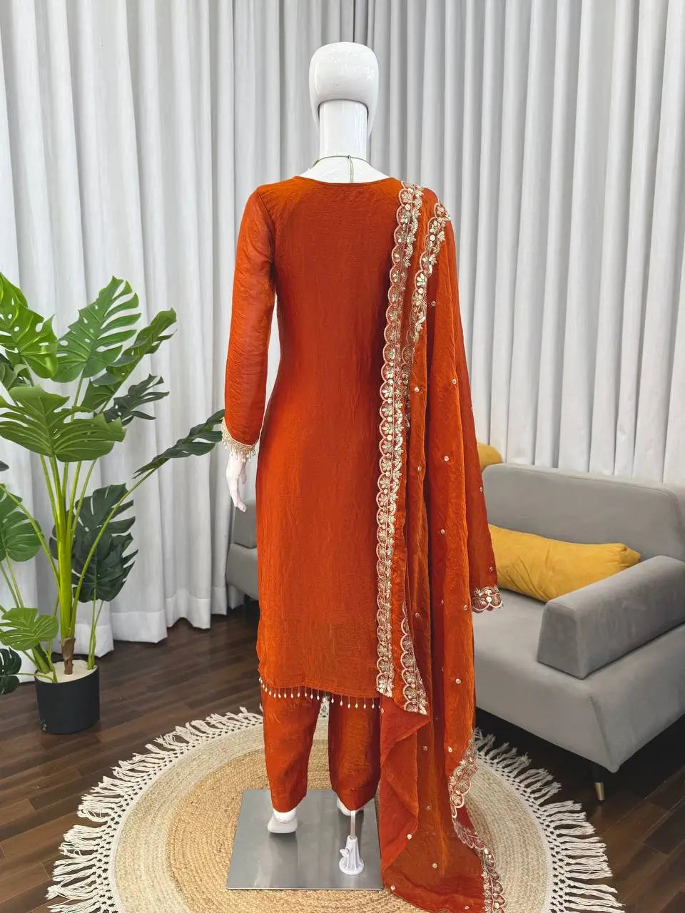 Wine Heavy Fendy Silk Embroidered Sharara Suit Set with Thread Sequins Dupatta | Festive Party Wear