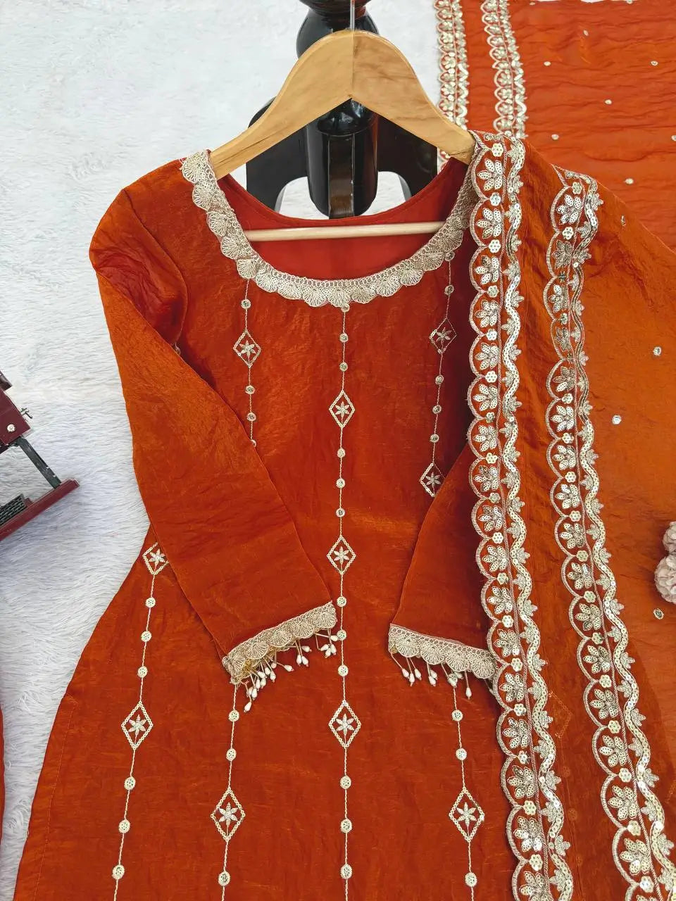 Wine Heavy Fendy Silk Embroidered Sharara Suit Set with Thread Sequins Dupatta | Festive Party Wear