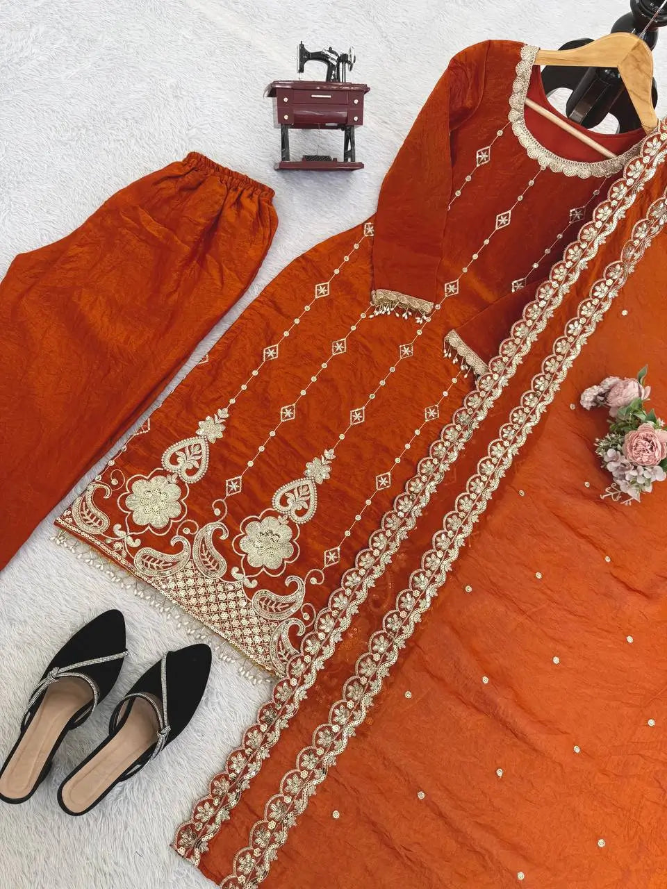 Wine Heavy Fendy Silk Embroidered Sharara Suit Set with Thread Sequins Dupatta | Festive Party Wear
