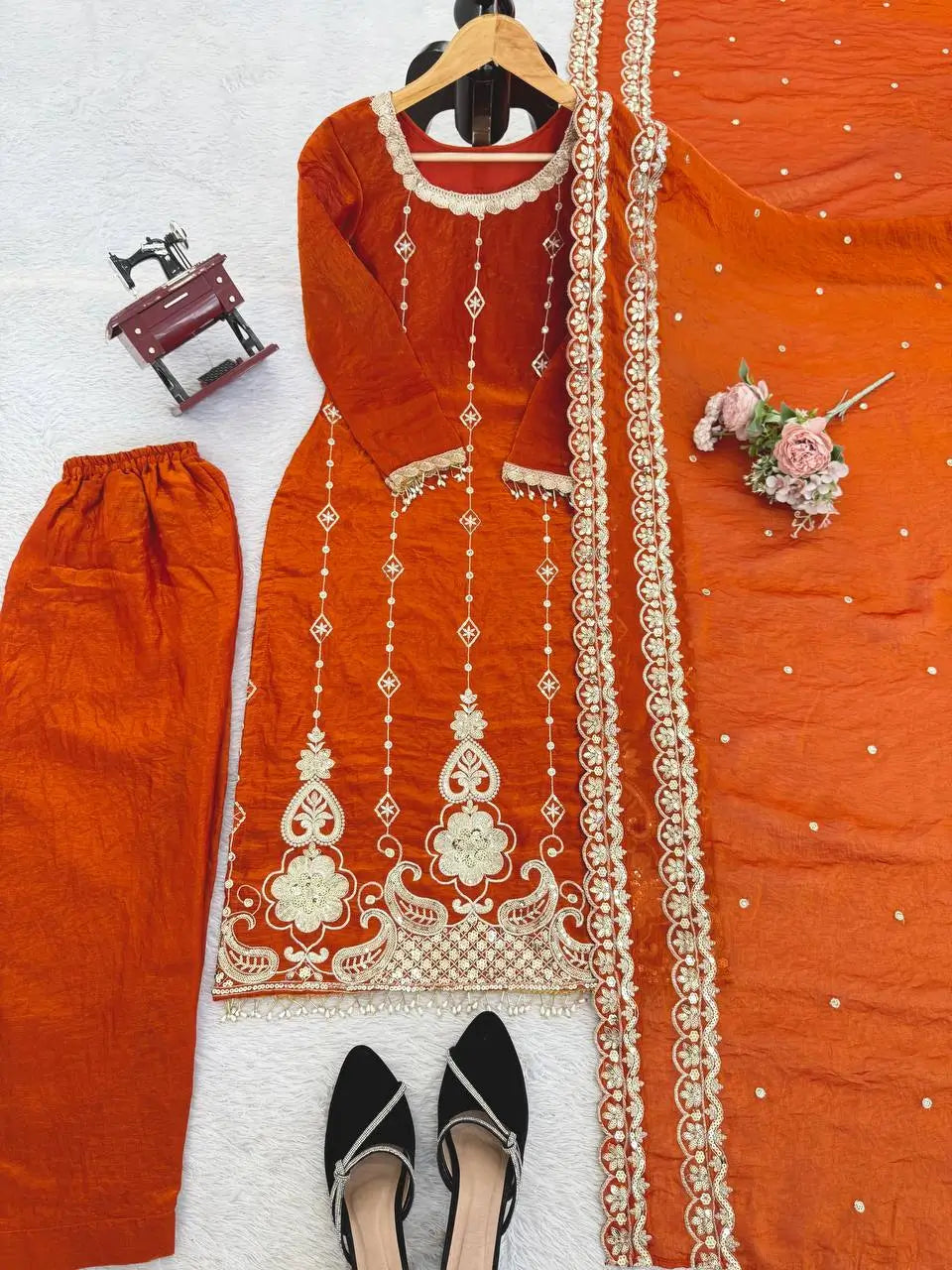 Wine Heavy Fendy Silk Embroidered Sharara Suit Set with Thread Sequins Dupatta | Festive Party Wear