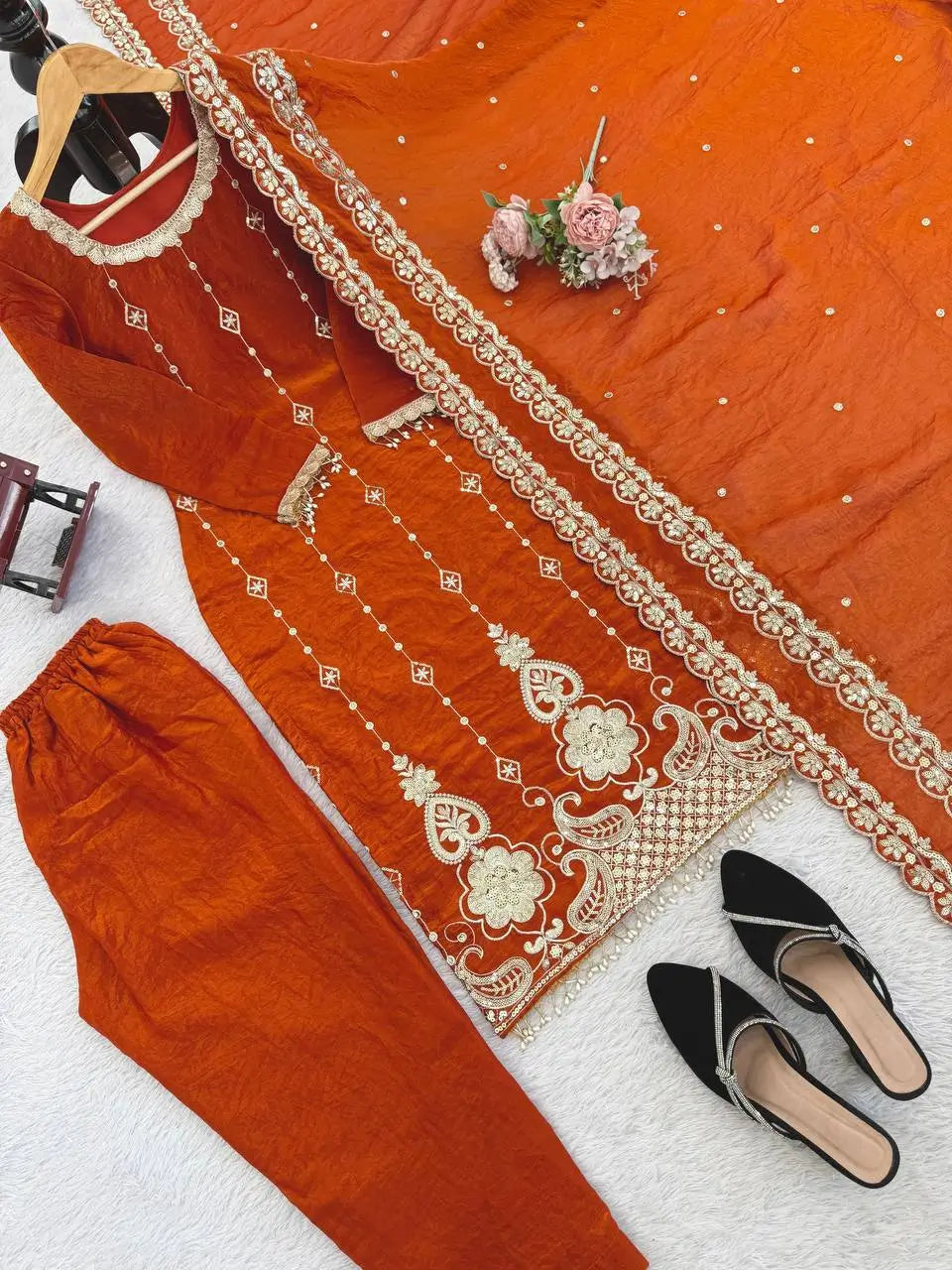 Wine Heavy Fendy Silk Embroidered Sharara Suit Set with Thread Sequins Dupatta | Festive Party Wear